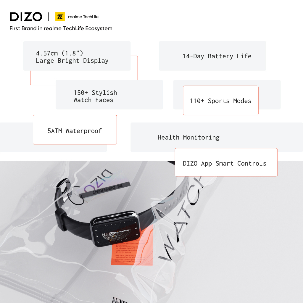 DIZO by realme techlife Watch D 1.8 inch Dynamic display with 550nits brightness (by realme techLife)