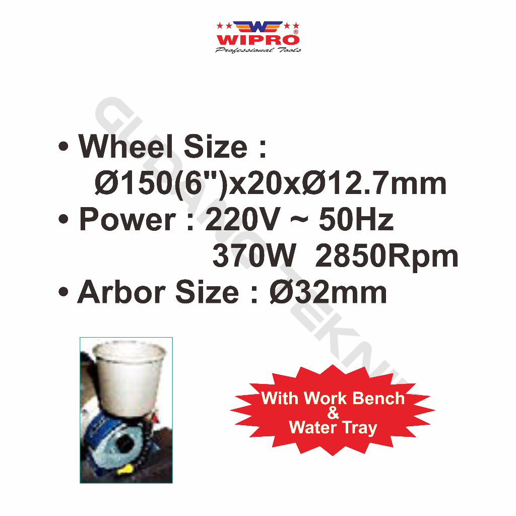 Mesin Gerinda Duduk 6&quot; WIPRO GTC-6LP / Bench Grinder 6 Inch WIPRO GTC6LP - Gerinda Duduk With Lampu 370W GTC 6LP