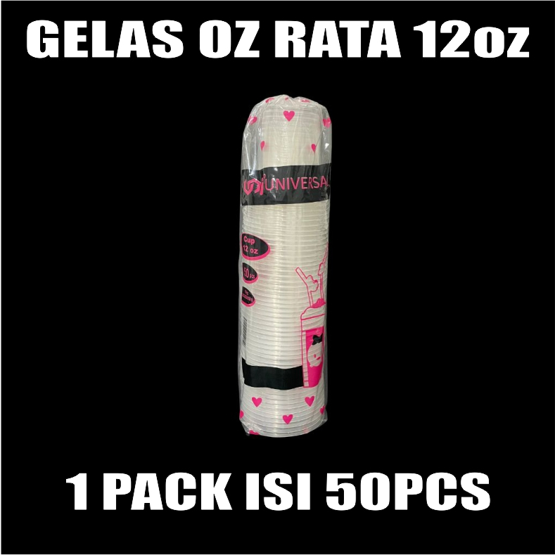 Gelas oz Rata 12oz Bening Cup Plastik Datar Per Pack Murah