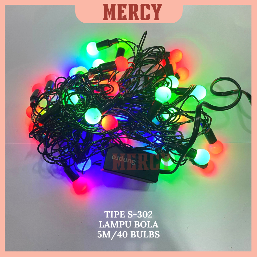 LAMPU NATAL ATAU LAMPU HIAS WARNA WARNI LED BINTANG BOLA KABEL HITAM S-302