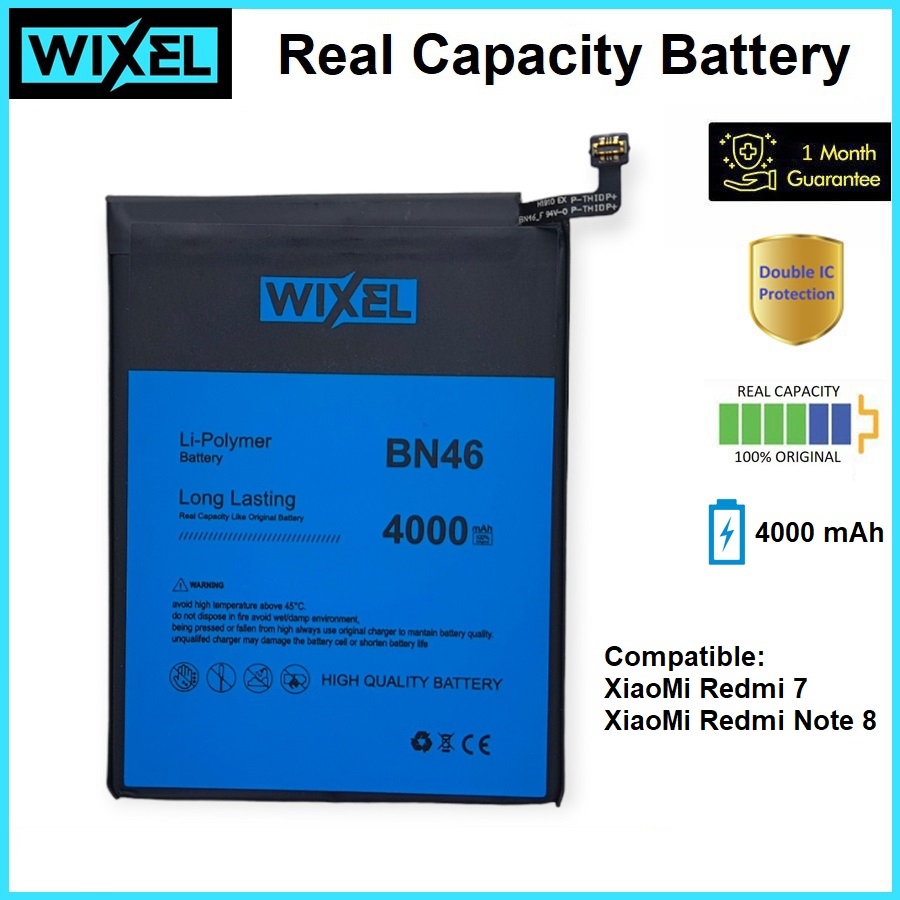 WIXEL Baterai XiaoMi BN46 Redmi 7 Note 8 Real Capacity Battery Original 100% Ori Batre Batrai HP Handphone BN 46 Double Power