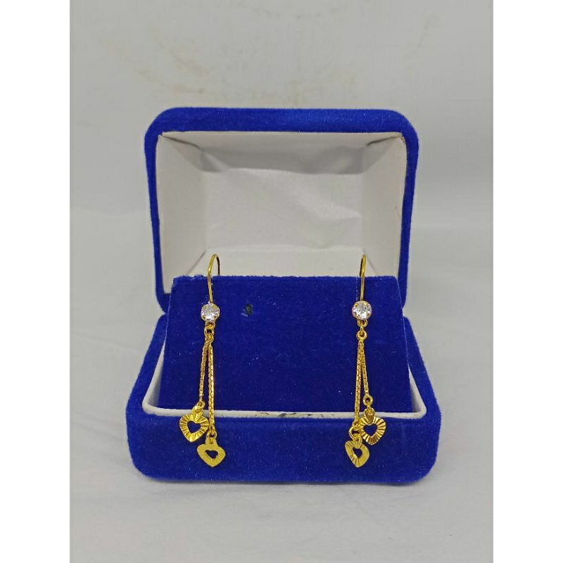 anting kait rumbay+2 love ukir/perak asli silver 925 lapis emas/perhiasan fashion wanita terbaru