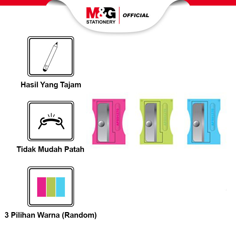 

M&G Plastic Single Hole Pencil Sharpener Serutan 3 warna pink hijau biru