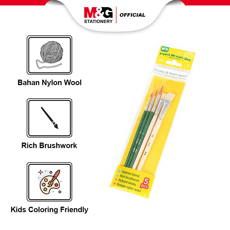 

M&G Paint Brush Set / 3 pcs Water Color Brush and 2 pcs Gouache Brush / Kuas Mewarnai