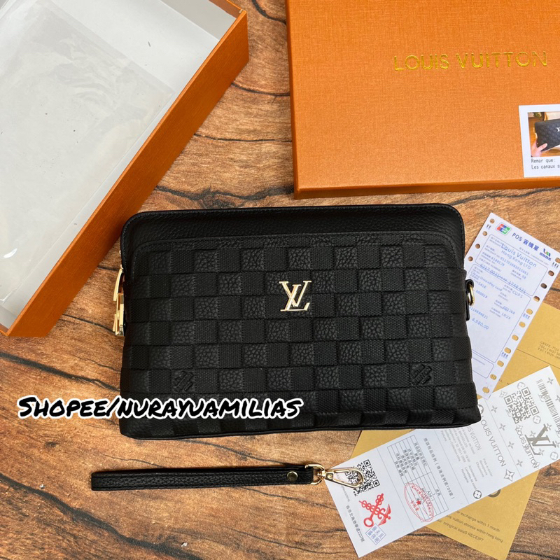 clutch lv Free box import mirror pakai kode kunci clutch wanita dan pria import clutch bag branded