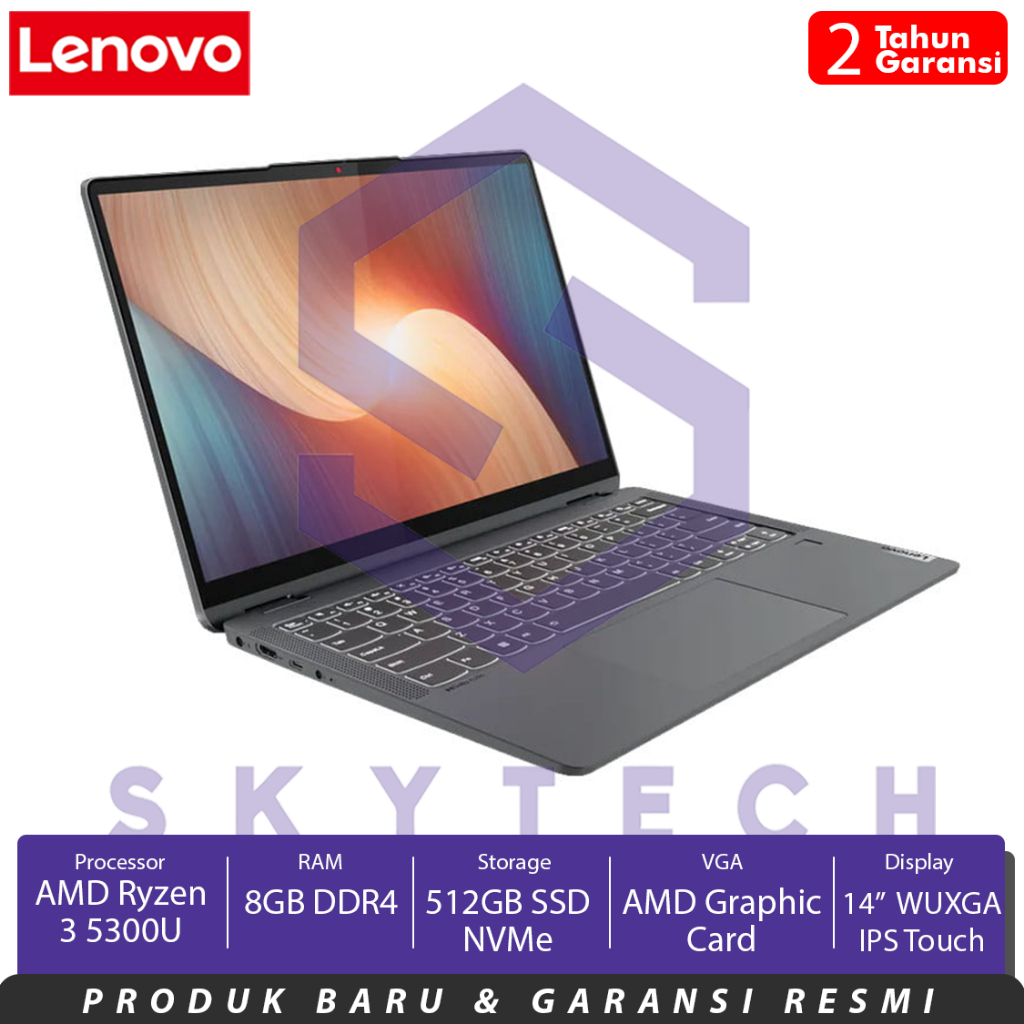 LAPTOP LENOVO FLEX 5 14ALC7 A8ID RYZEN 3 5300U RAM 8GB SSD 521GB FLIP TOUCH WINDOWS11+OHS 82R900A8ID