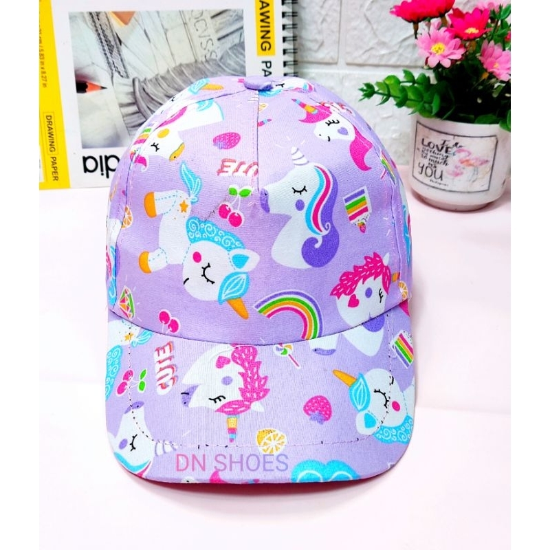 Paket Sepatu Anak Perempuan Topi Anak Lucu Paket Boots Anak Topi Pet Anak Karakter Unicorn Ungu Cute Usia 1 - 7 Tahun