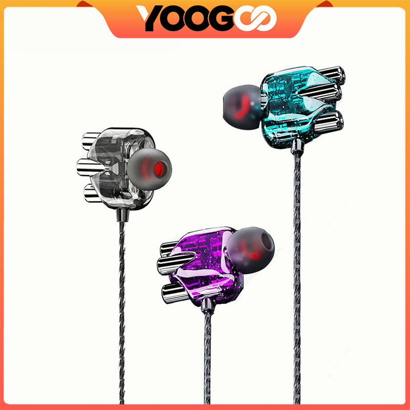 Headset Earphone 3.5MM Berkabel Quad-Core Speaker Ganda Stereo Purple/green/black