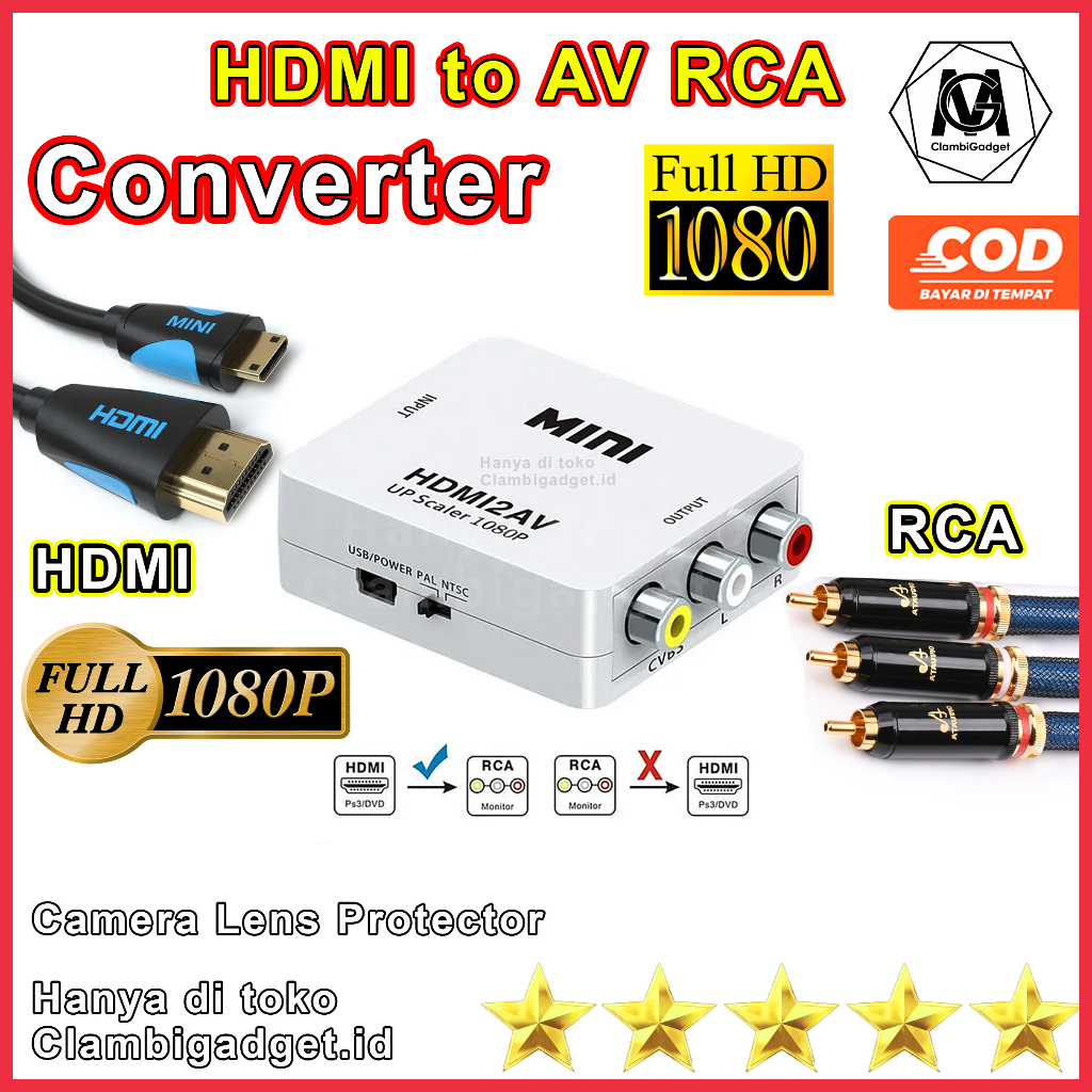 CONVERTER HDMI TO RCA AV ORIGINAL FULL HD 1080P HDMI TO AV RCA KONEKTOR HDMI TO TV TABUNG KABEL HDMI