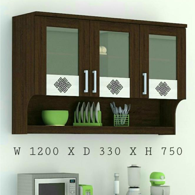 Kitchen Set Atas 3 Pintu Kaca - Lemari Gantung 120cm - Rak Dapur Minimalis 1100 - Medan