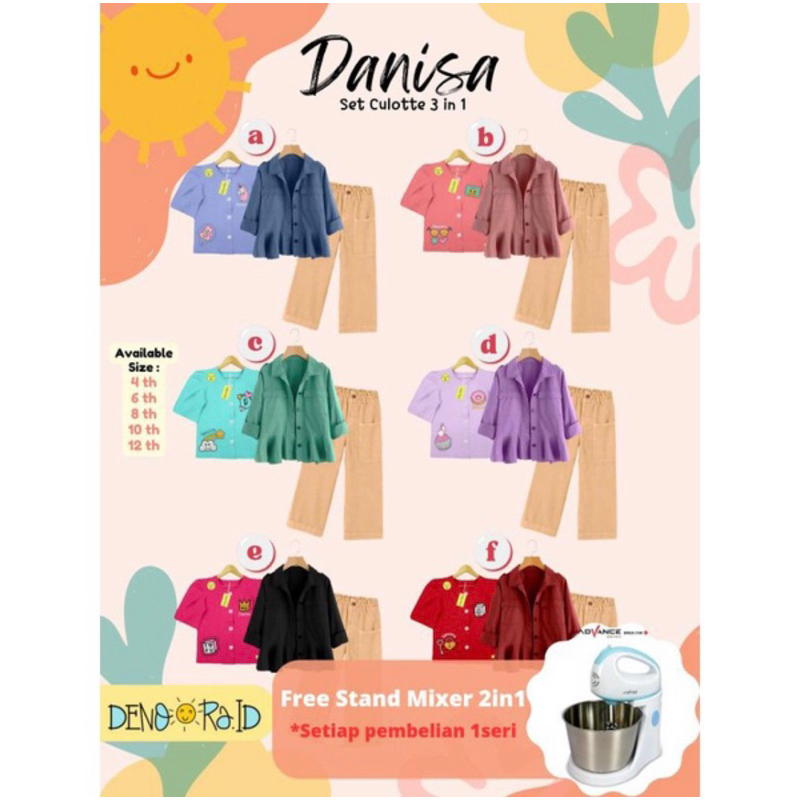 setelan anak perempuan danisa set culotte 2 in 1 (TANPA KAOS) size 4-12 tahun by.dendora.id