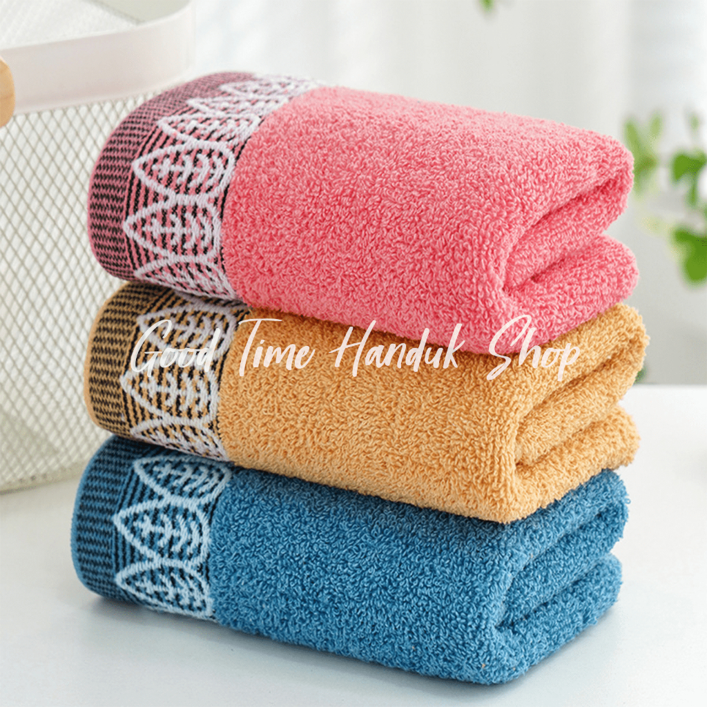 Handuk Muka / Handuk Olahraga Katun Motif Strip Daun Ukuran 35x75cm Premium Face Towel Cotton Handuk Jogging Lembut Serap Air Quick Dry