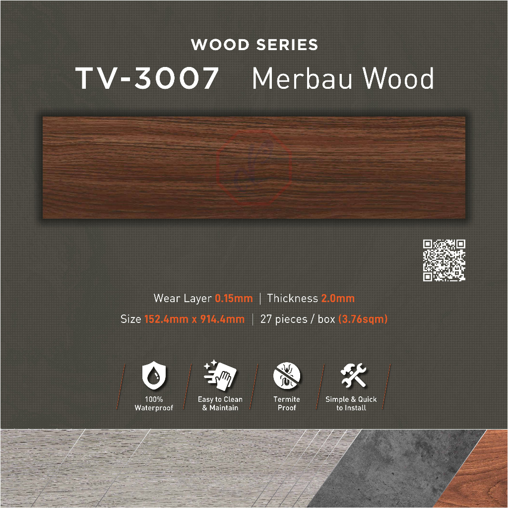 TACO LUXURY VINYL FLOORING 3mm MERBAU WOOD TV 3007 LANTAI KAYU VINYL