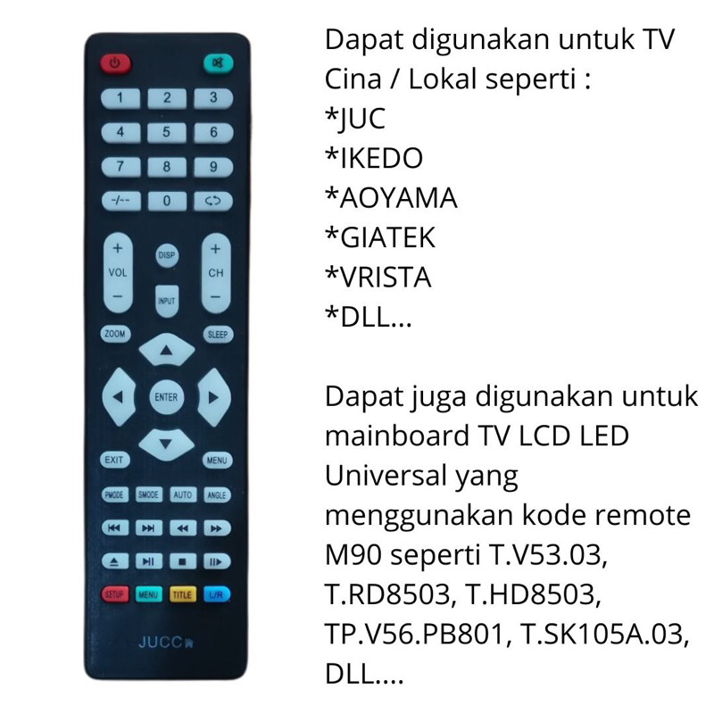 M90 Remote Control LCD LED TV JUC IKEDO VRISTA DISCOVERY AOYAMA TV CINA LOKAL