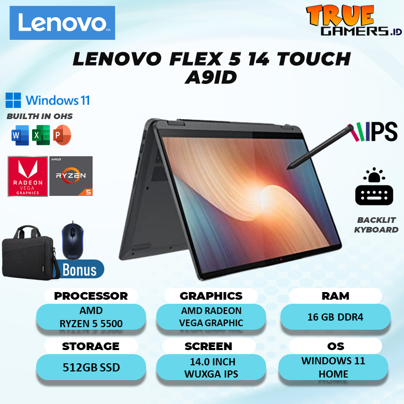 LENOVO FLEX 5 14 2IN1 TOUCHRYZEN 5 5500 16GB 512SSD VEGA8 W10 14.0FHD IPS