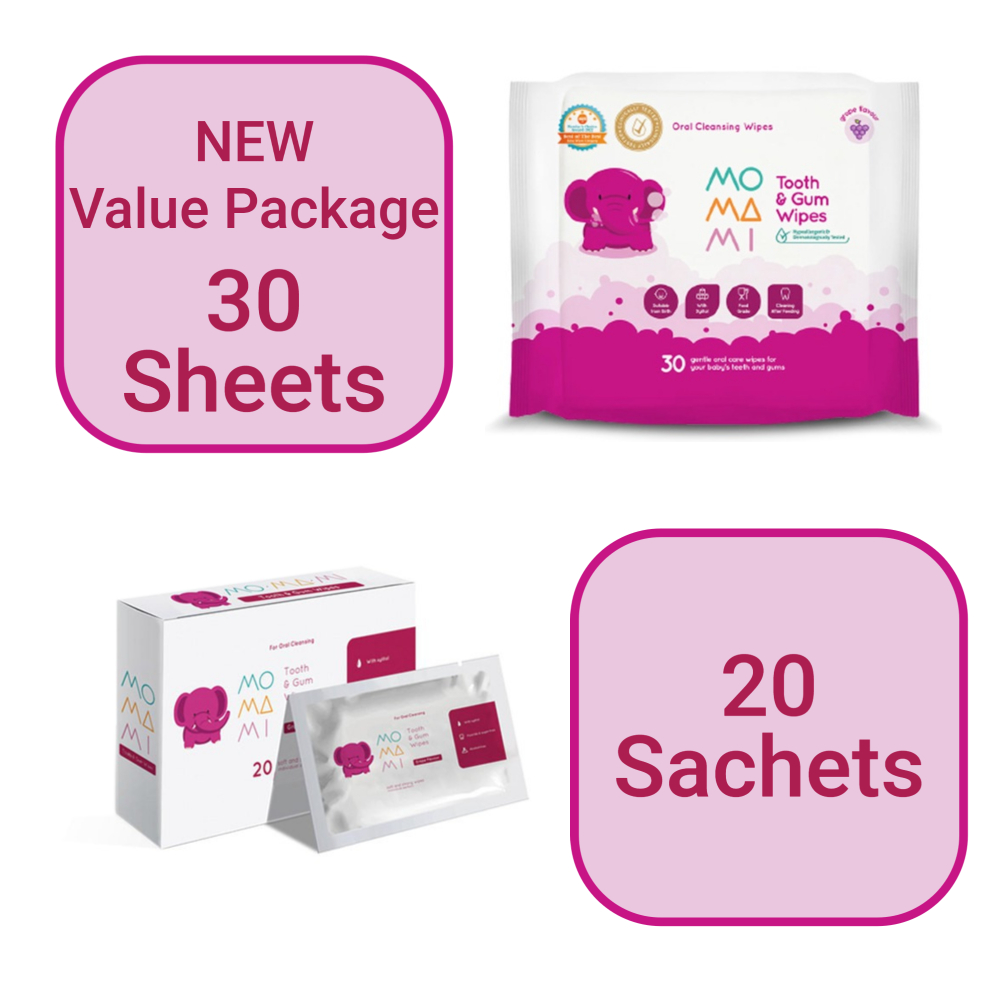 MOMAMI Tooth and Gum Wipes 20 sheets dan Economis pack isi 30