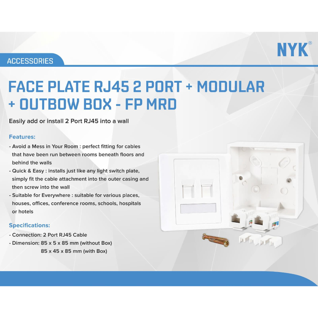 Nyk Wall Faceplate RJ45 2Port Modular+ Outbow Box - FP MRD
