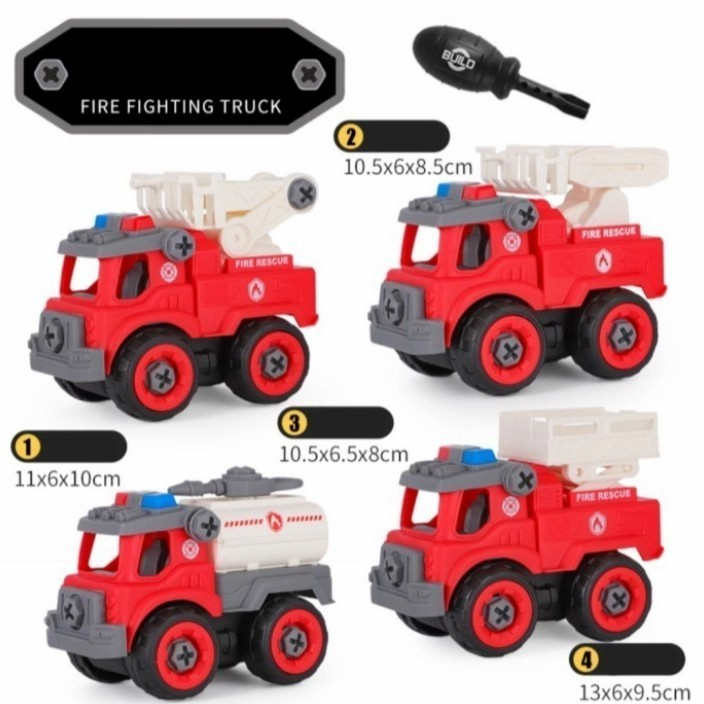 Mainan Diy Bongkar Pasang Mobil Pemadam dan Truck Engineeering set 4