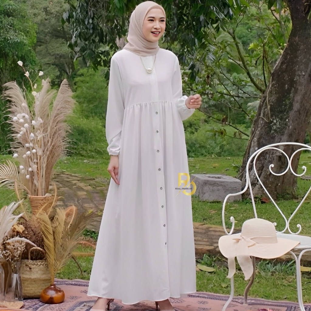 Marwah Dress Gamis Putih Wanita Kekinian / Gamis Terbaru 2023 Lebaran Wanita / Gamis Remaja / Dress Lebaran / Gamis Putih Jumbo