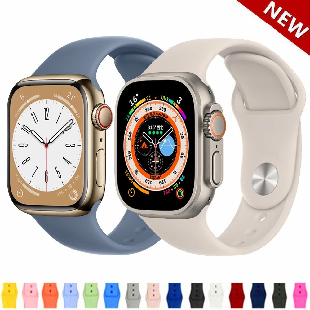 Apples series rubber Original Silicone Strap for apple watch series 8 7 45mm 41mm 49mm ULTRA iwatch sport silicone tali jam karet iwo 40mm 44mm smartwatch Strap