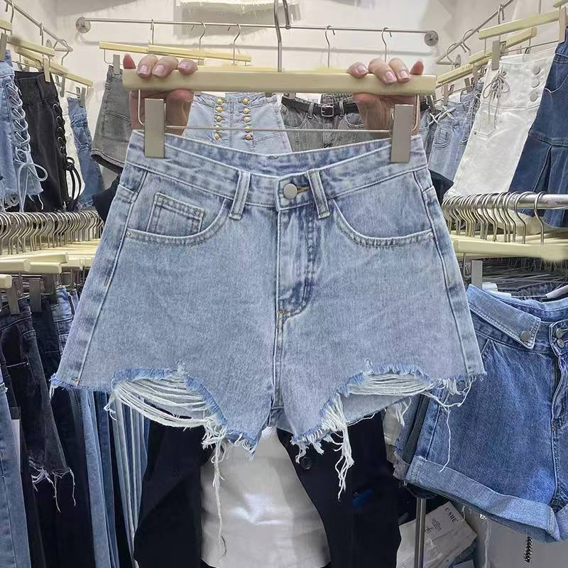 celana jeans pendek wanita korean style high waist celana denim cewek celana sobek wanita hot pants 