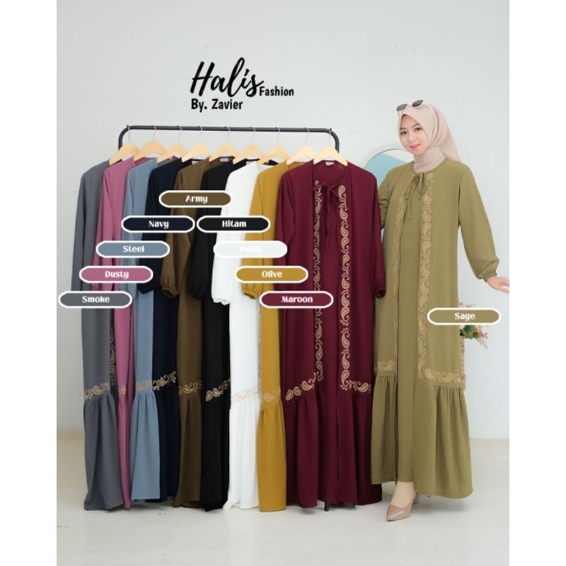 GAMIS CRINGKLE BORDIR ROMPI HALIS LEBARAN OOTD STYLE SYARI MODEL TERBARU