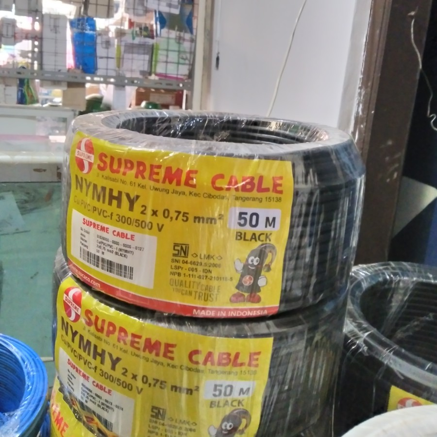 KABEL LISTRIK MERK SUPREME NYYHY 2X0.75 L / 2X0.75 PER METER