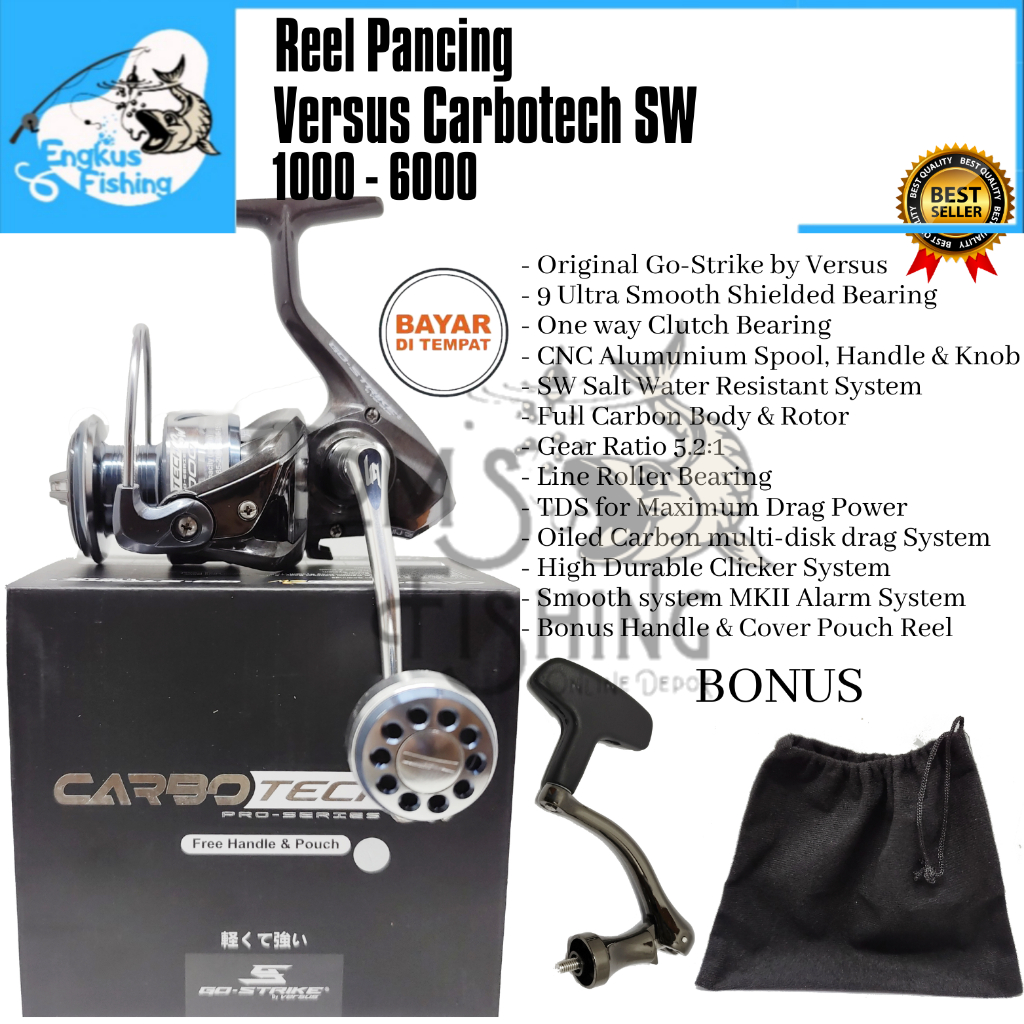 Reel Pancing Versus Carbotech SW Terbaru 1000 - 6000 (9 Bearing) Salt Water Murah - Engkus Fishing