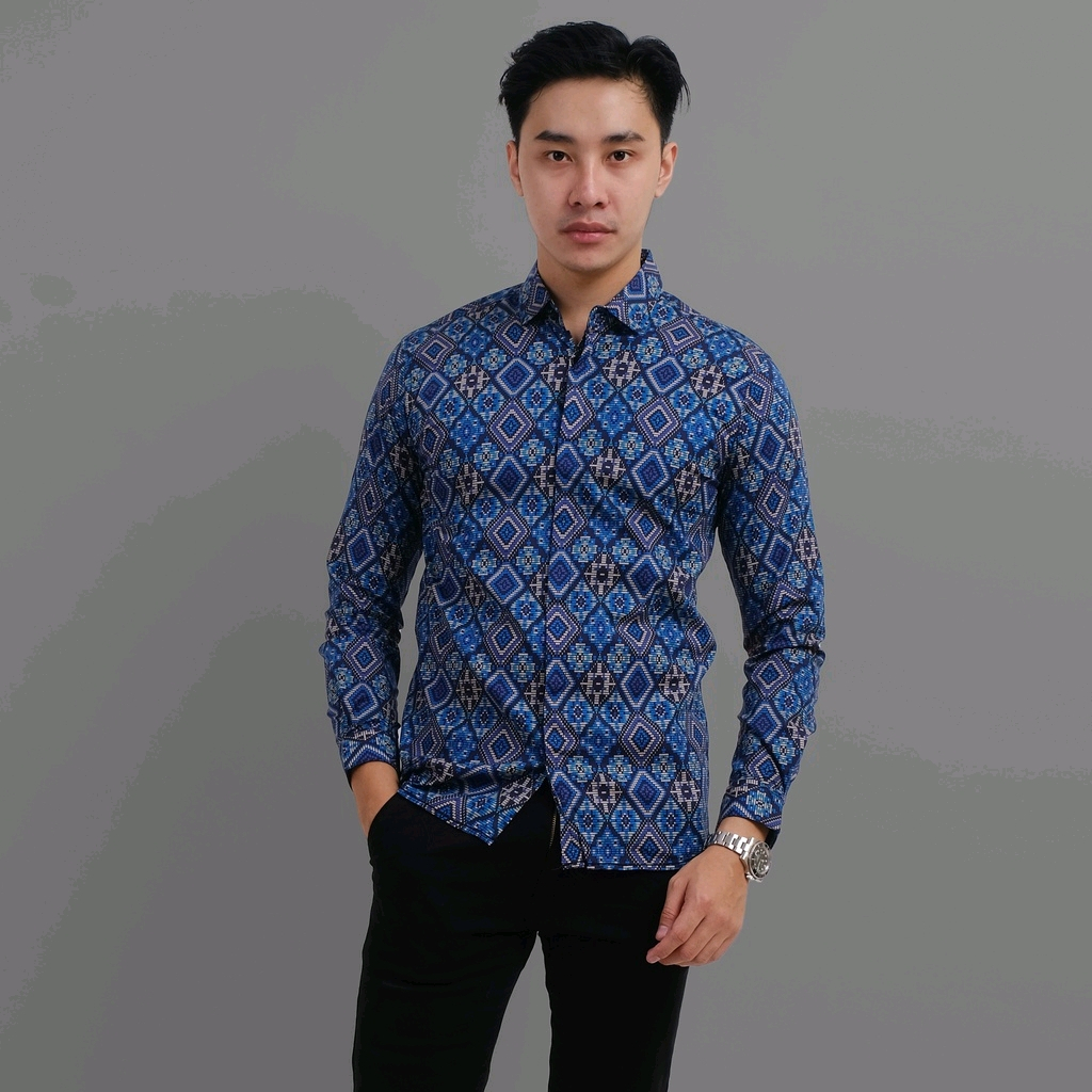 Kemeja Batik Songket Pria Lengan Panjang Kemeja Batik Cowok Kerja Kantoran
