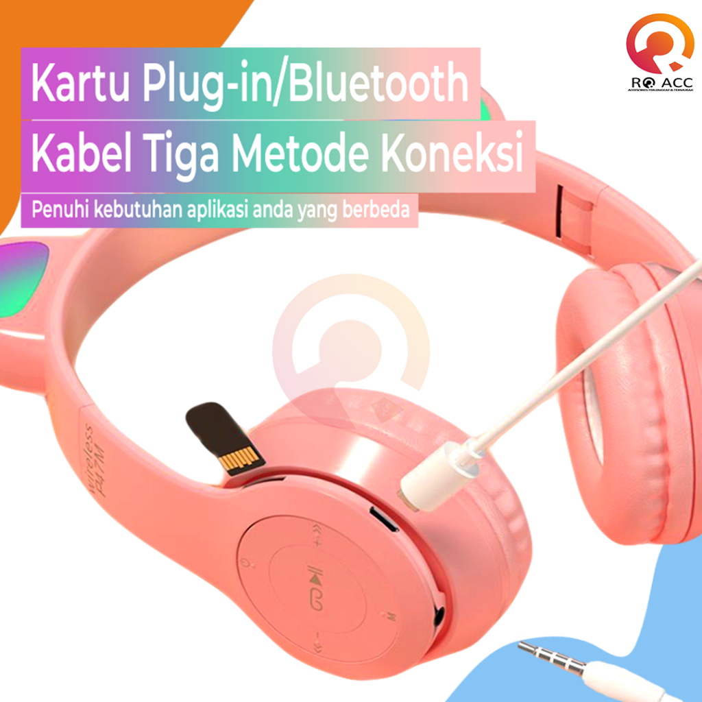 [RO ACC] BLUETOOTH HEADSET HEDSET EARPHONE GAMING CAT LAMPU WIRELESS P47M