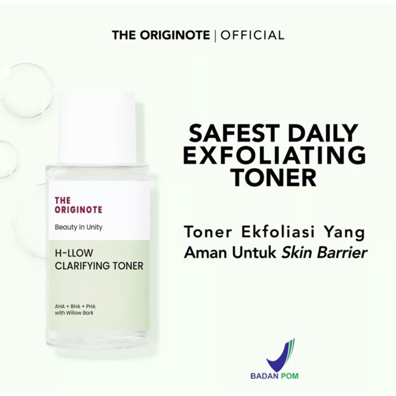 The Originote H-llow Clarifying Toner - Exfoliating dan Hydrating Toner Eksfoliasi dan Melembabkan Wajah with AHA BHA PHA【BPOM】