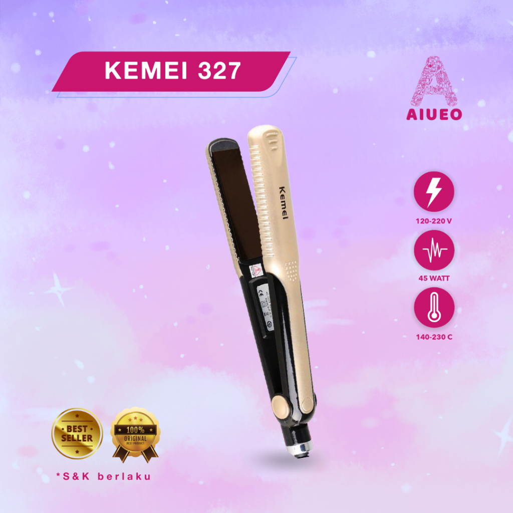 Catokan Kemei 327 Curly Hair Straightener Untuk  Meluruskan &amp; Keriting  Rambut - Alat Catok Rambut 2 in 1 3 in 1