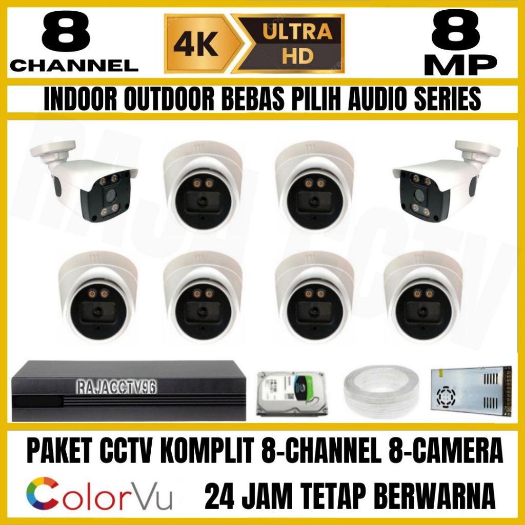 PAKET CCTV 8MP COLORVU COLORFUL 8 CHANNEL 8 KAMERA ULTRA HD 4K CAMERA
