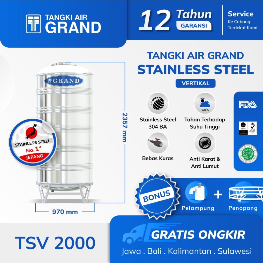 TANDON AIR STAINLESS 1600 LITER TSV2000 GRAND TEDMOND TANGKI HALAL