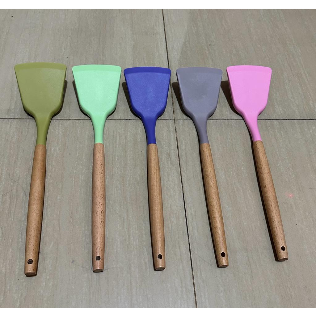 HJ888 Spatula Masak Silikon Gagang Kayu 32cm / Sodet / Sutil Chefio