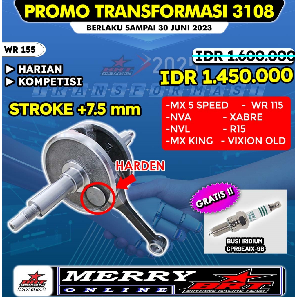 Promo 103, 208, 302, 414, 506 Super Crankshaft BRT Kruk as Tiger - KLX 150 - CRF 150 - MX King Gen 2 - Jupiter Z - WR155 - Vixion - R15 V3