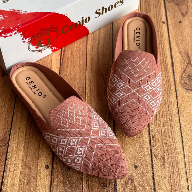 SEPATU SANDAL WANITA RAJUT IMPOR FLAT GENIO