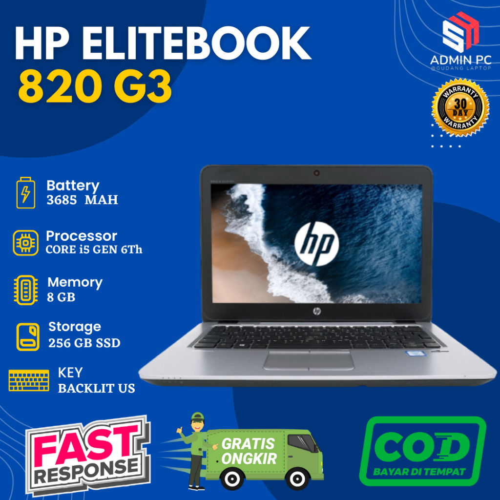 Hp Elitebook 820 G3 Ram 8GB Ssd 256Gb - Baclite