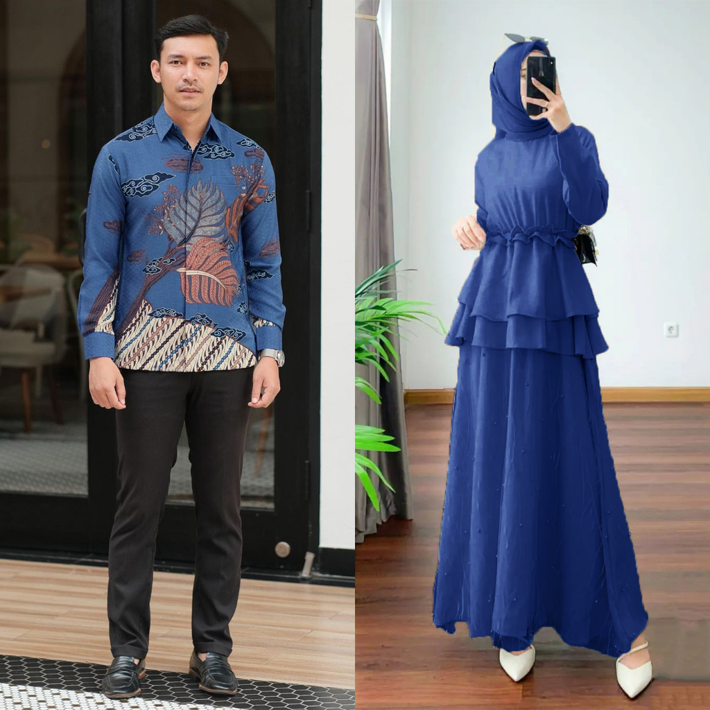 PRODUK TERBARU - BATIK COUPLE GAMIS BRUKAT MAXI DRESS SANIA - BATIK SARIMBIT UNTUK KONDANGAN - GAUN PESTA BRUKAT MODERN