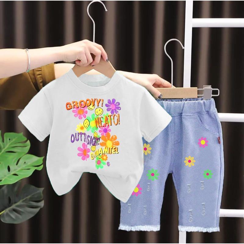 PROMO GUNTAR MALL!!! SETELAN   ANAK JEANS PAJANG /BAJU ANAK TERBRU/ STELAN ANAK BUNGA TERLARIS BISA COD 1-5 THUN