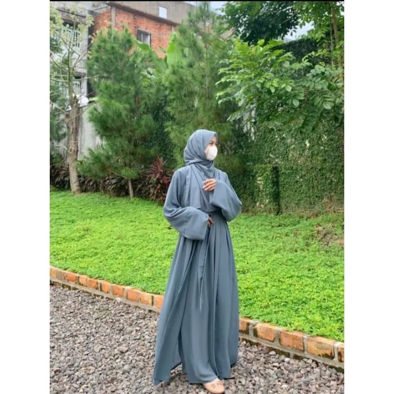 TERLARIS GAMIS ABAYA OUTER SET ABAYA SAR'I ABAYA SET OUTER VIRAL-Denim 1set outer ine