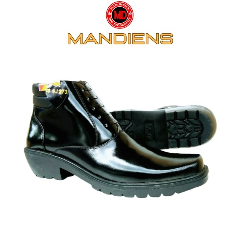 MANDIENS Sepatu PDH Ceko Kulit Pria Original Medali K273 Sol Karet Tebal Jenggel Gaya Koboi Murah Berkualitas Premium Terbaik Banded Model Pantofel Boot Hitam Kilap Tanpa Semir Resleting Samping