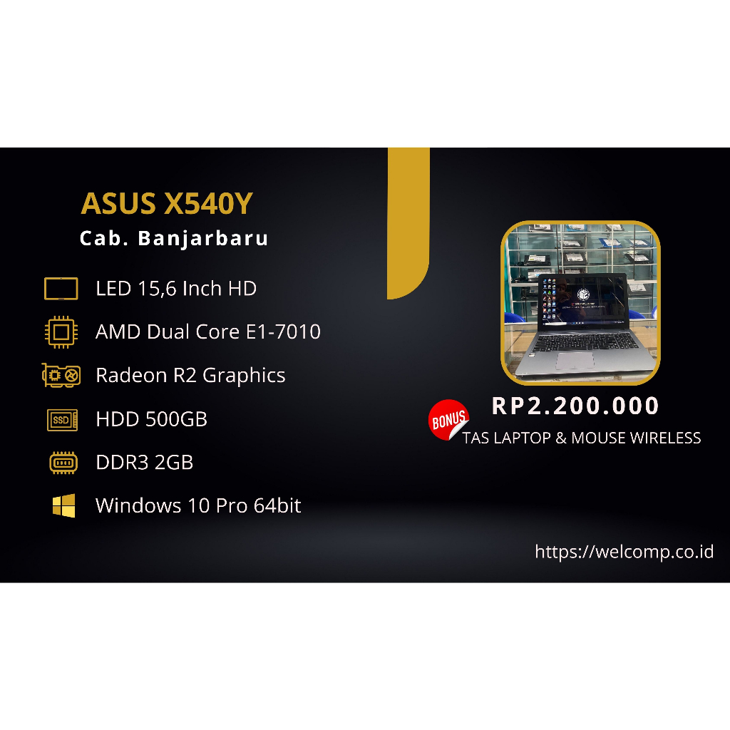 Laptop 2ND Asus X540Y Second Bergaransi 1 Tahun