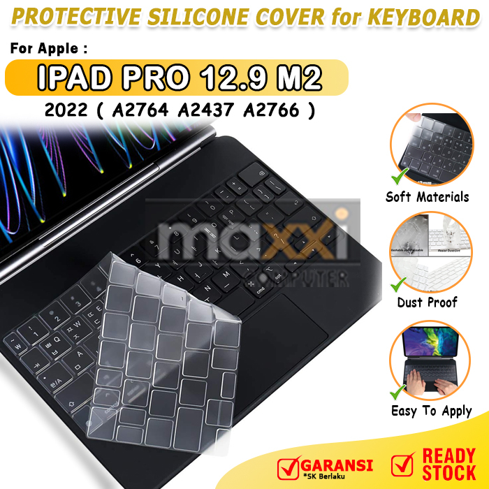iPad Pro 12.9 12,9 Inch 2022 2021 2020 2018 M2 M1 Chip Silicone Pelindung Magic Keyboard Silicon Bening Transparan Soft Cover Silikon Waterproof Keybord Keyboar Keybor Kibot Guard Protector