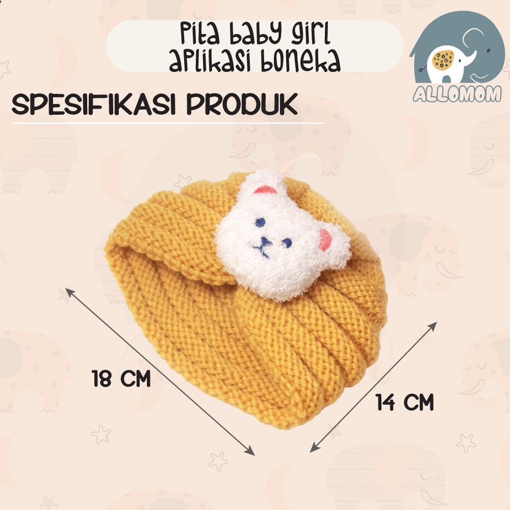 Topi Bayi Cewek / Turban Headband Bandana Baby Girl / Pita Anak Aplikasi Boneka