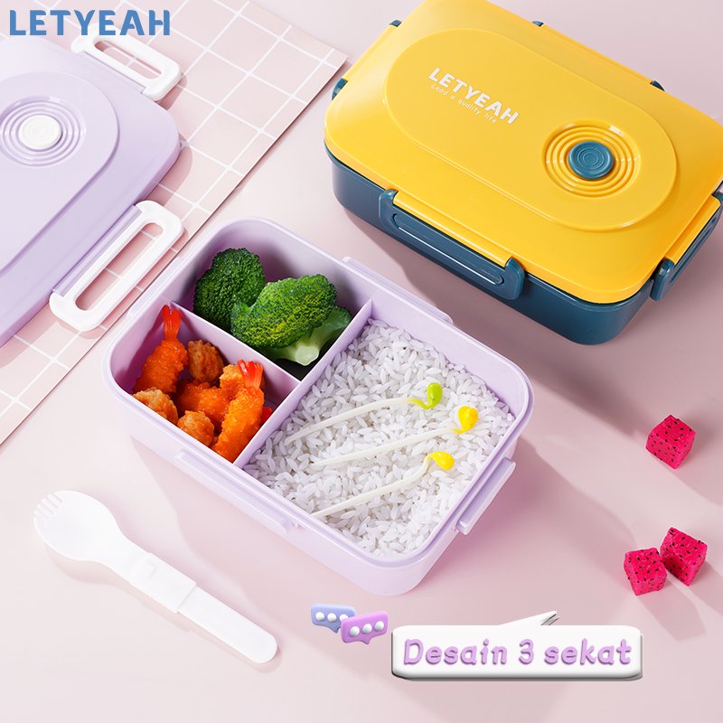 letyeah Kotak makan wadah bekal anti tumpah 1200ml lunch box tempat bekal makan/free sendok