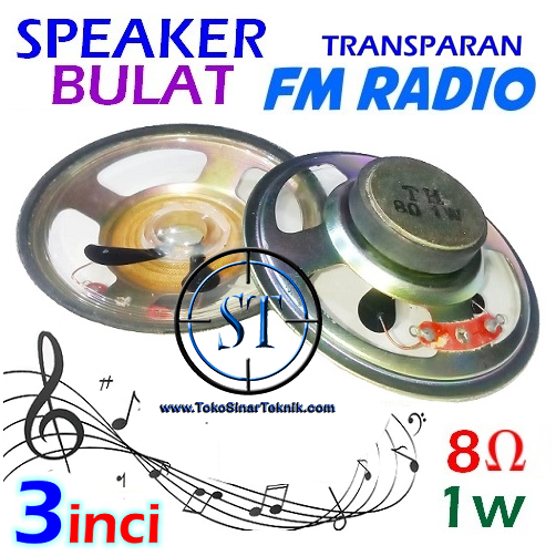 Speaker Radio Mini 8 Ohm 1W 3&quot; Inch Audio Speaker Loudspeaker Musik 8R 75mm Bulat Transparan Sound Magnet 1watt
