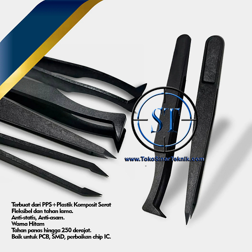 Pinset / Tweezer Plastik Carbon Fiber Hitam Ujung Lancip Anti Static