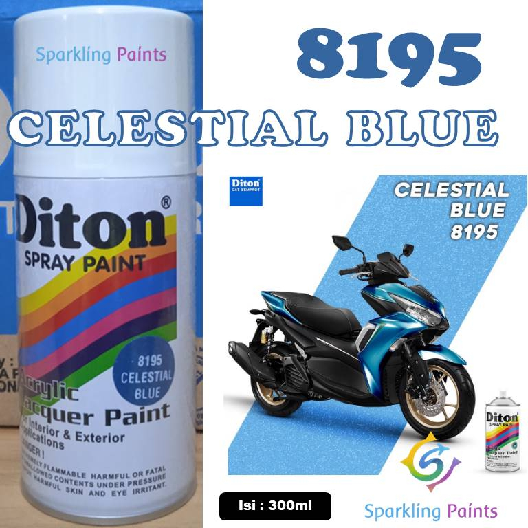 Pilox Diton Celestial Blue 8195 300ml Warna Biru Muda Metalik Sepeda Motor Mobil Velg