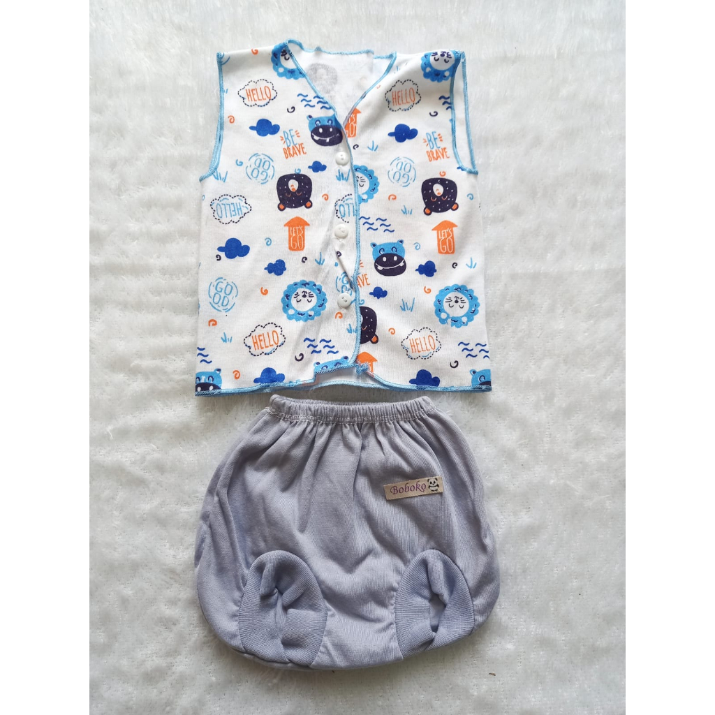 BOBOKO SETELAN Baju Bayi Newborn Sleeveless Motif Happy Animal 0-3 bulan